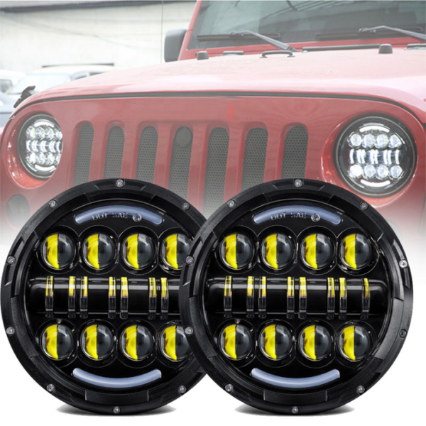 פנס Led 7 אינץ '80W לג'יפ רנגלר JK עם אות פנייה לאור היום