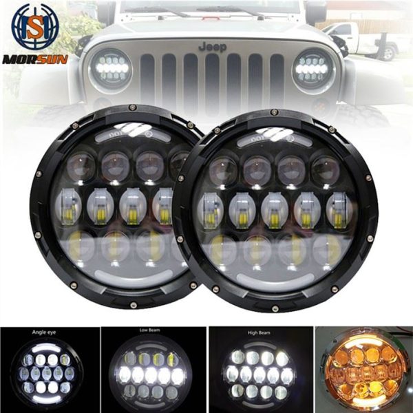 Morsun 7 אינץ 'LED עגול פנס 105W לרנגלר JK פנס לרכב עם הילה DRL