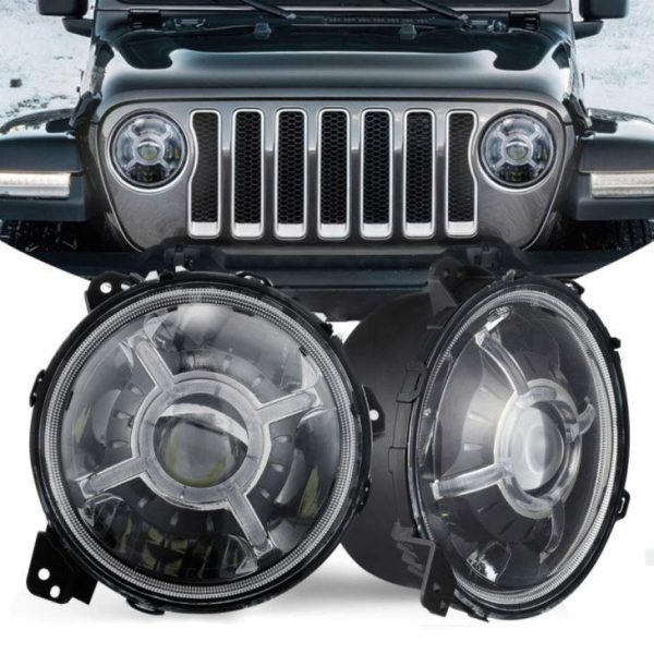 הכי חדש 9 אינץ פנסי LED עגולים Halo DRL לג'יפ רנגלר JL 2018 2019 משודרג פנס קרן נמוך נמוך עם אורות ריצה בשעות היום